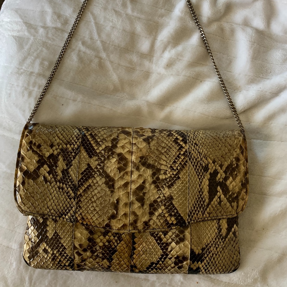 Authentic Cobra Snakeskin Clutch Chain Strap Bag